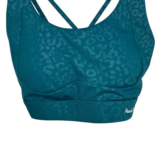 Peach Perfect Teal Leopard Print Crisscross Adjustable Sports Bra Women SZ L - Picture 3 of 7